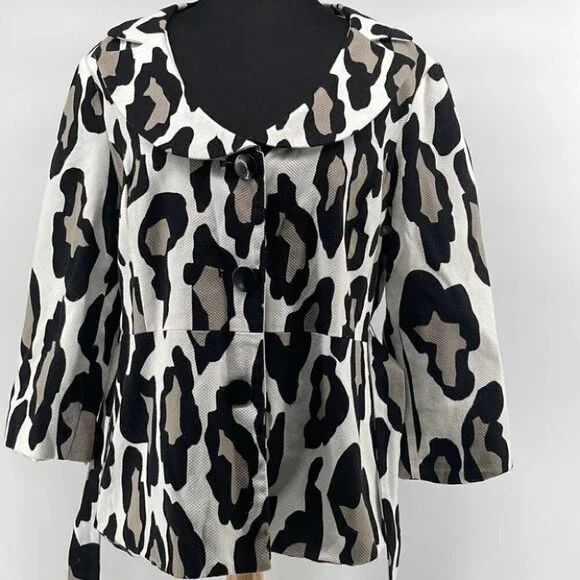 SANDRO Sportswear Blazer Animal Print Jacket 3/4 length sleeve button front sz L - Picture 7 of 7